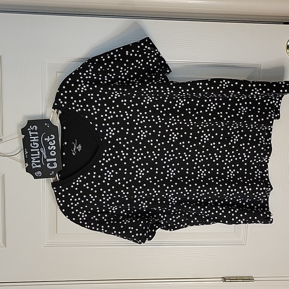 Kim Rogers XL Short Sleeve T-Shirt Black White Polka Dot